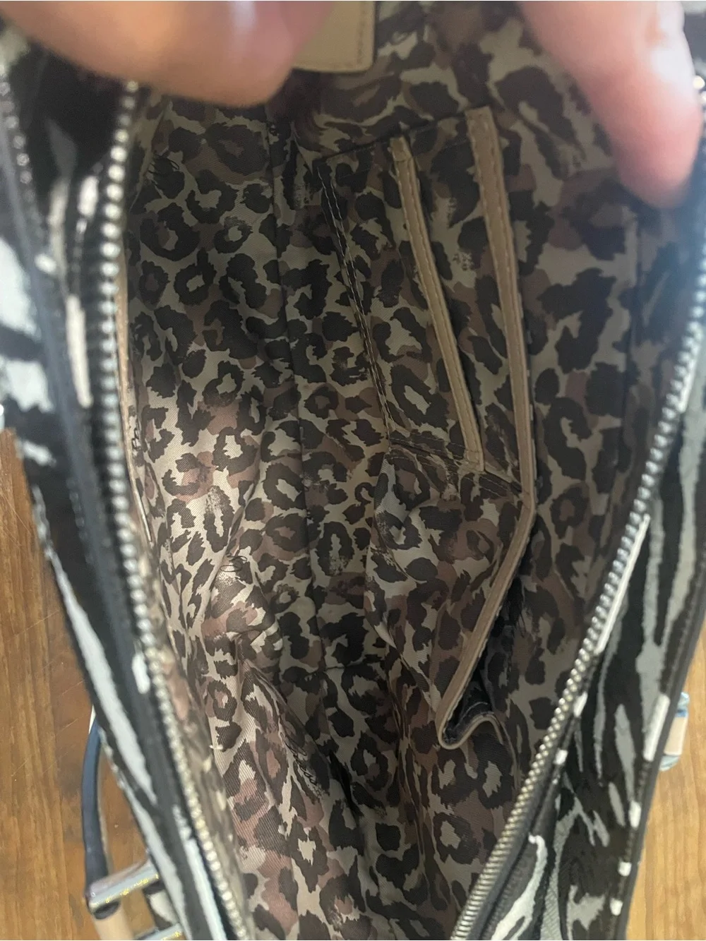 GUESS Zebra-Print Tote with Flower Charm Bag Purse Stylish